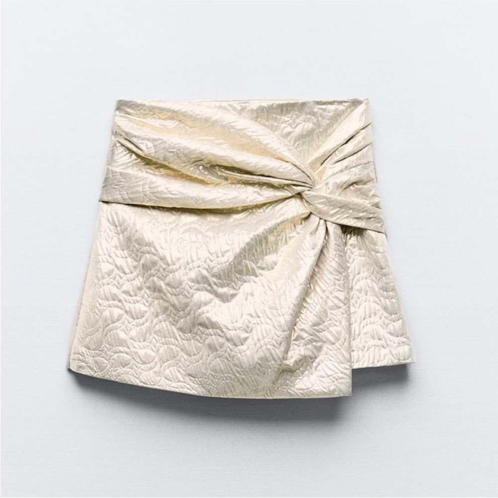 Zara Knotted Quilted Metallic Skort Sz L NWT